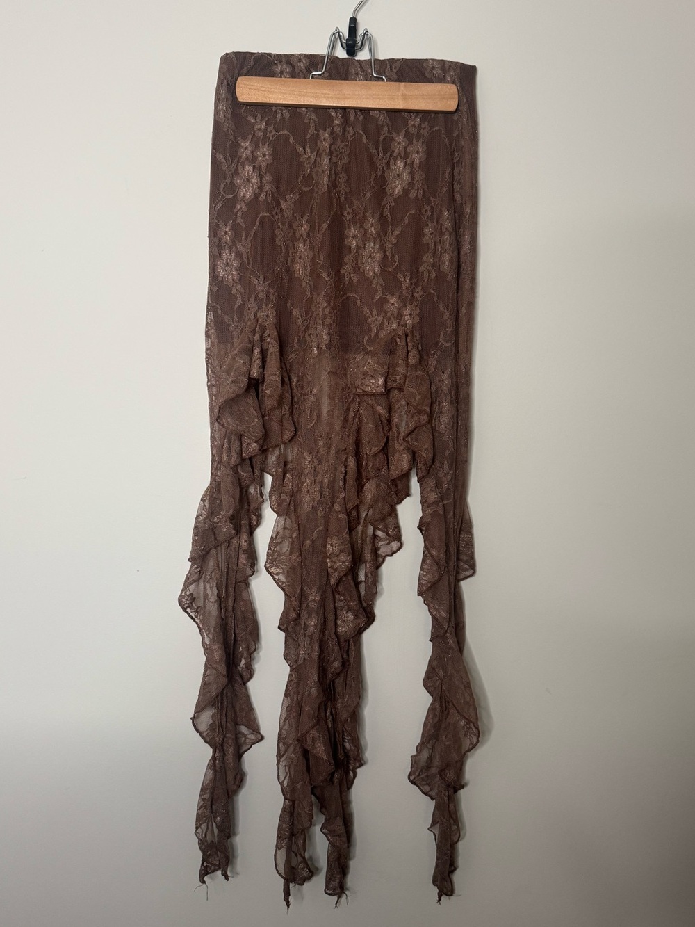 PrettyLittleThing Chocolate Lace Midi Skirt